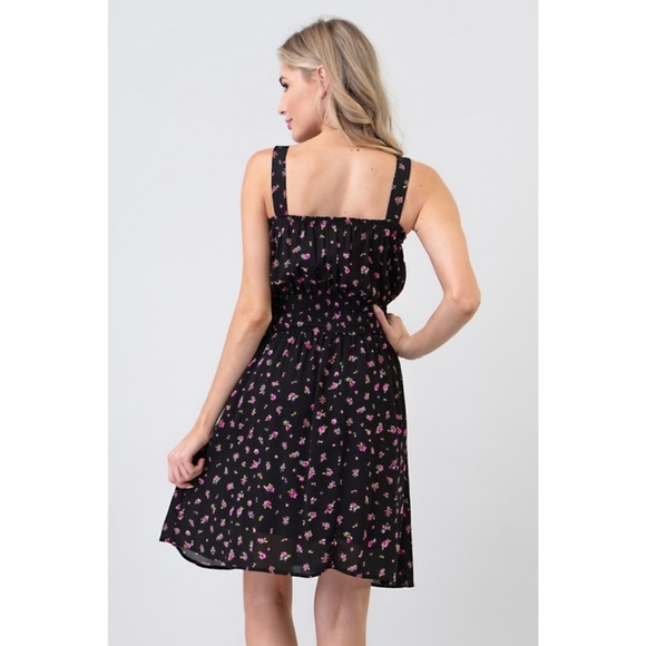 Floral Crinkled Waist Smocked Cottagecore Dress - Picture 3 of 3